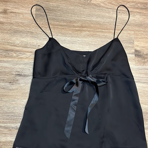 Loft Black Satin Top with Spaghetti Straps and Front Bow/ Size 14/ Like New - Picture 2 of 6